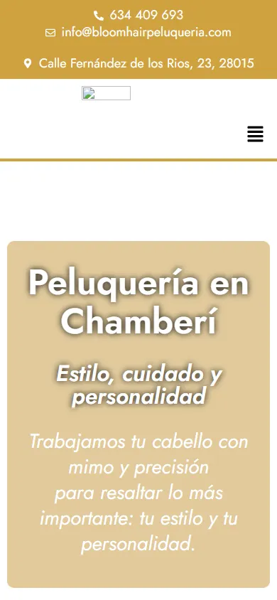 Captura real de móvil de bloomhairpeluqueria.com