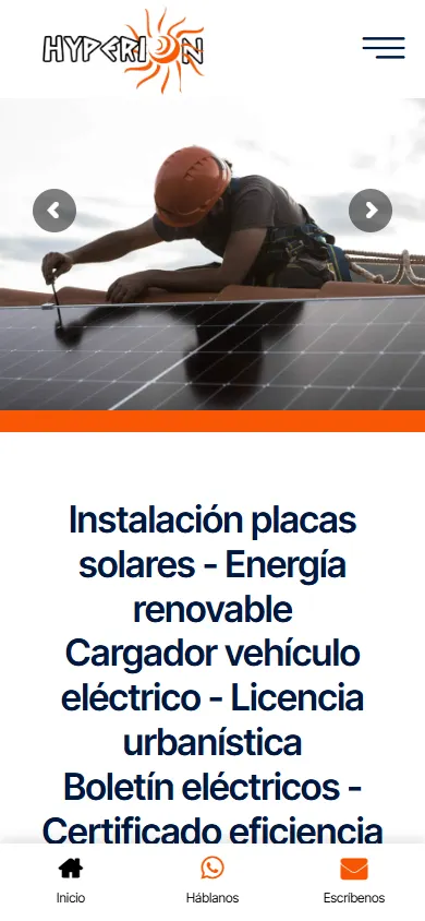 Captura real de móvil de hyperionsolar.es