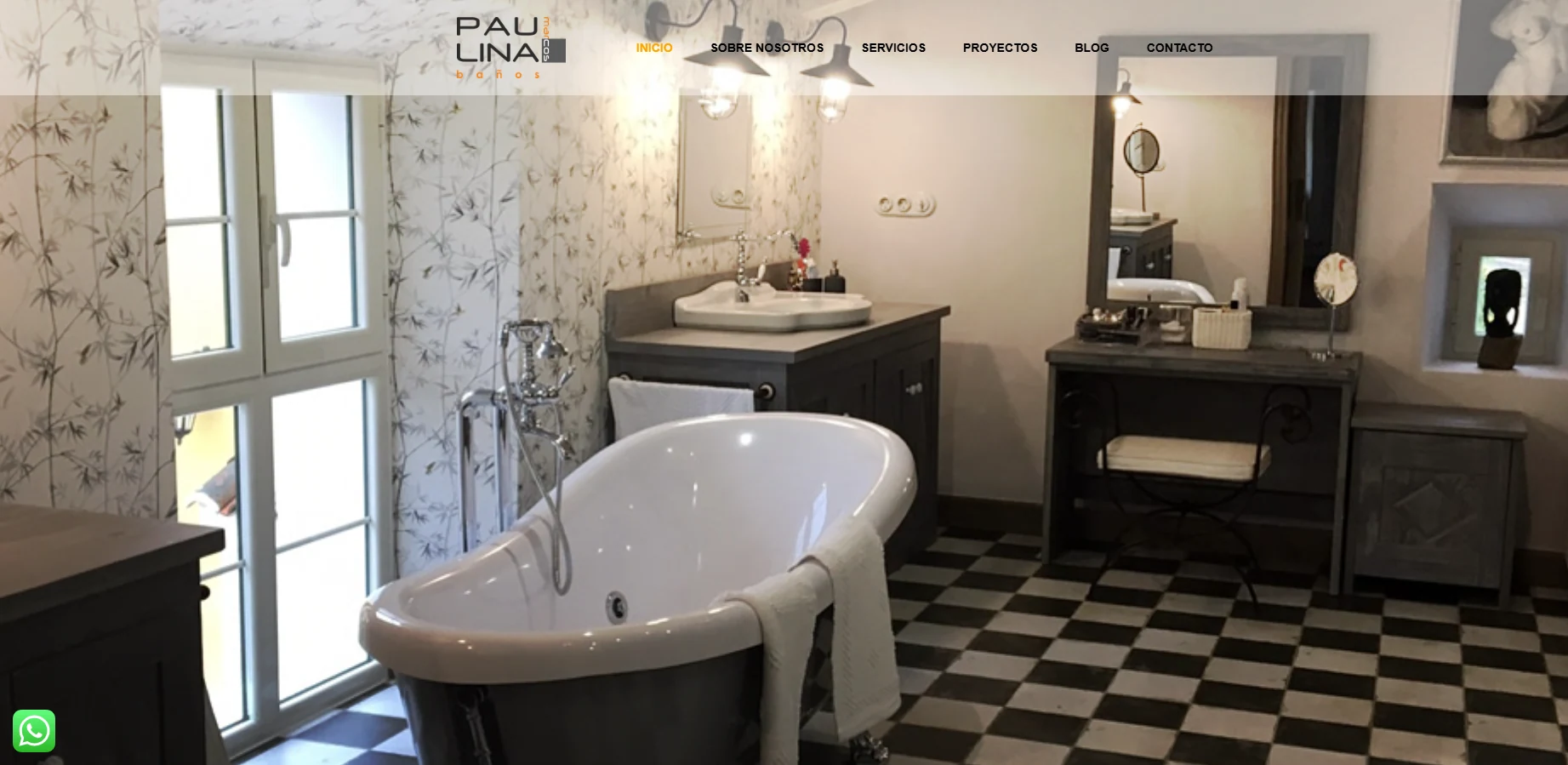 Página de inicio de Paulina Baños con un proyecto de baño